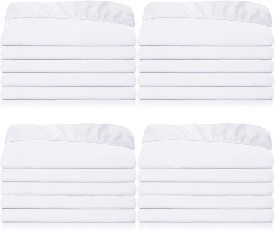 Preboun 20 Pack Fitted Sheets Twin Bulk with Pocket Elastic Corners, White