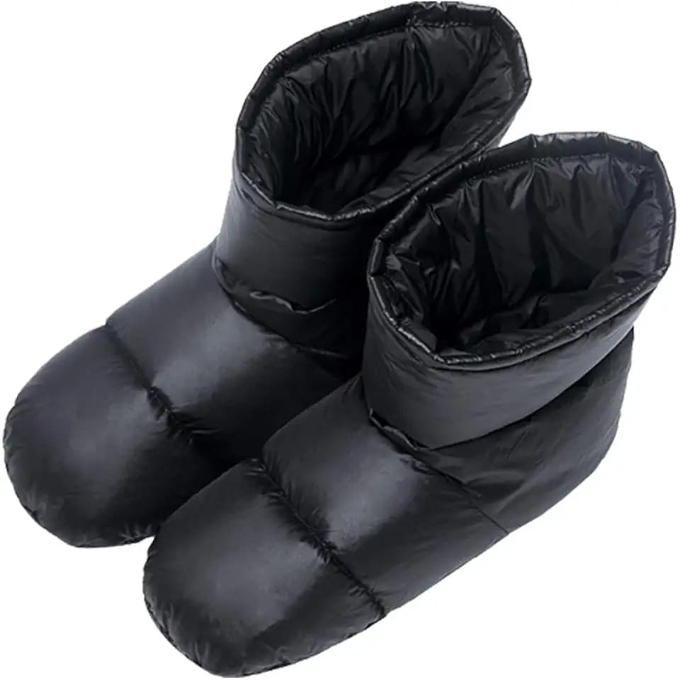 Down Booties Men Women Backpacking Down Slippers (Black, Large)