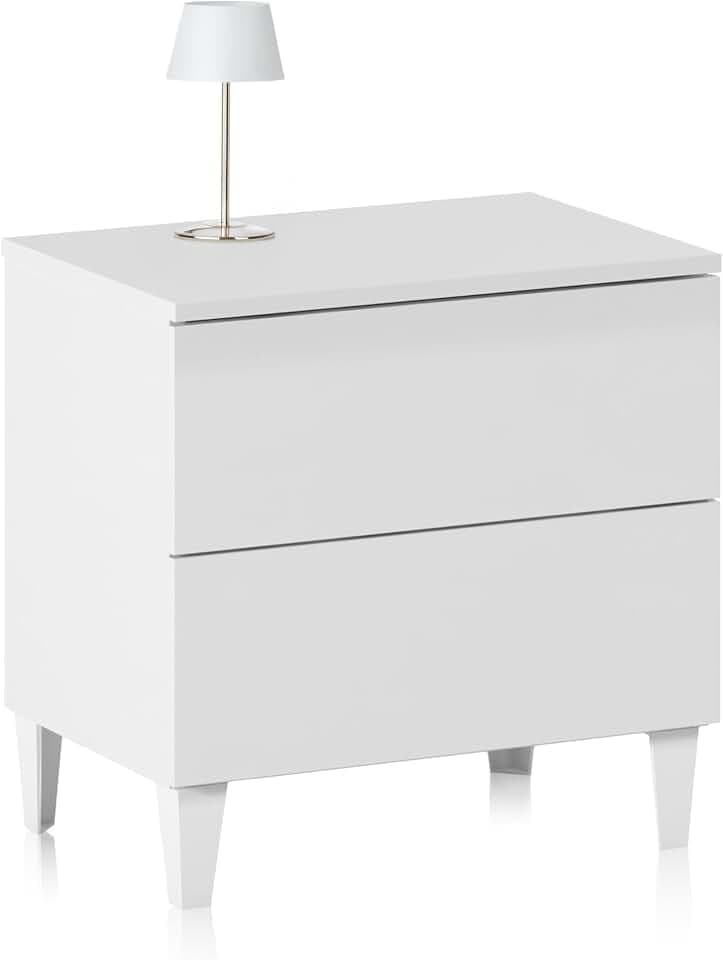duehome Nachttisch, Modell Plex, weißes Hochglanz-Finish, Maße: 49 cm (H) x 50 cm (B) x 34 cm (T)