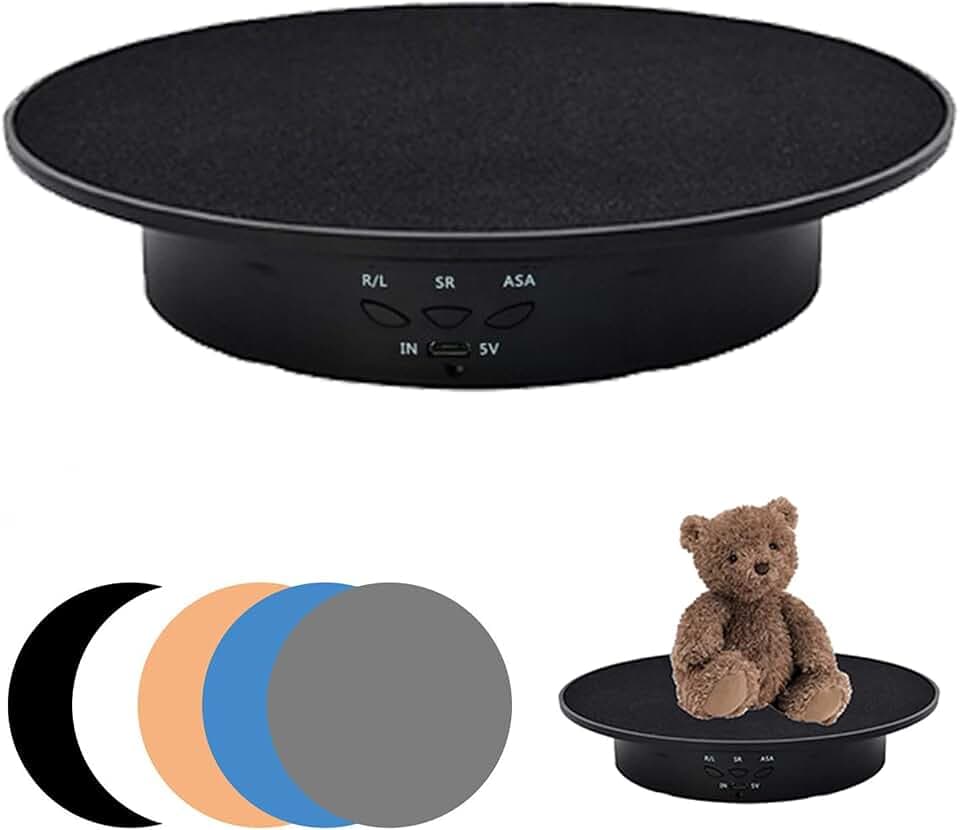 Motorisierter drehbarer Display-Ständer, 90/180 Grad Drehteller mit 5 farbigen Hintergrundplatten, 20 cm, elektrisch drehbarer Drehteller für Fotografie, Schmuck, Uhr