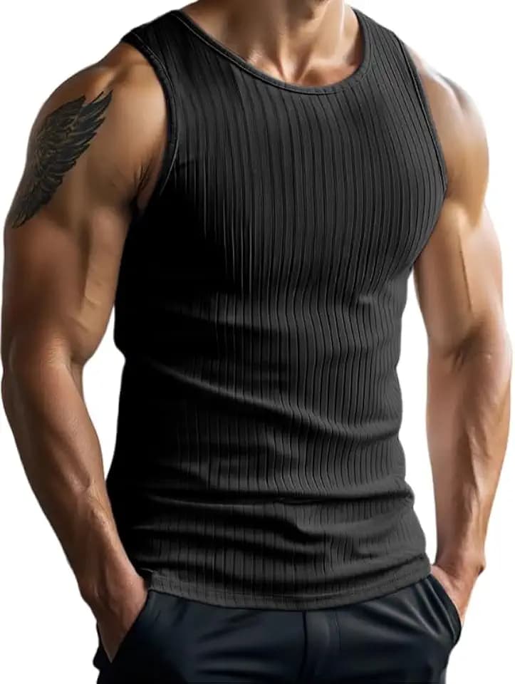 PINSPARK Herren Tank Top Ärmelloses Gerippte Slim Fit Muskelshirt Fitness | Elastischer gerippter Stoff, Atmungsaktiv Komfortabel, Bodybuilding, Laufen, Gym，Kraftsport, Unterhemd, Freizeit，Zuhause
