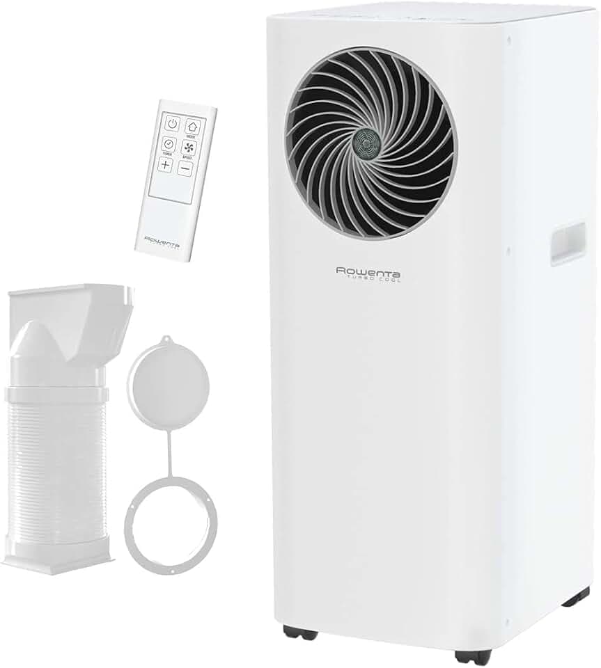 Rowenta 3 in 1 Klimagerät Turbo Cool AU5010 | Mobile Klimaanlage, Ventilator, Luftentfeuchter in Einem | Schlauch & Fernbedienung inklusive | Eco-Modus, Weiß