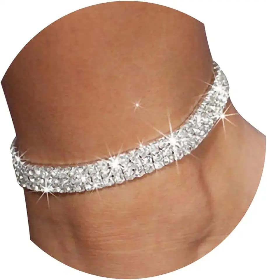 Fesciory Ankle Bracelets for Women,Silver Plated Rhinestone Anklets