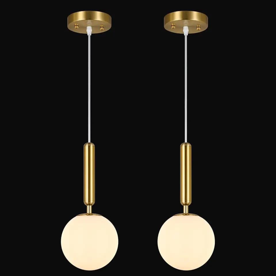 Modern Hanging Light Fixture Pendant Lighting for Kitchen Island Mid Century Gold Pendant Lights with Globe Milky White Glass Pendant Light for Bedroom Bathroom Entryway (2 Pack)