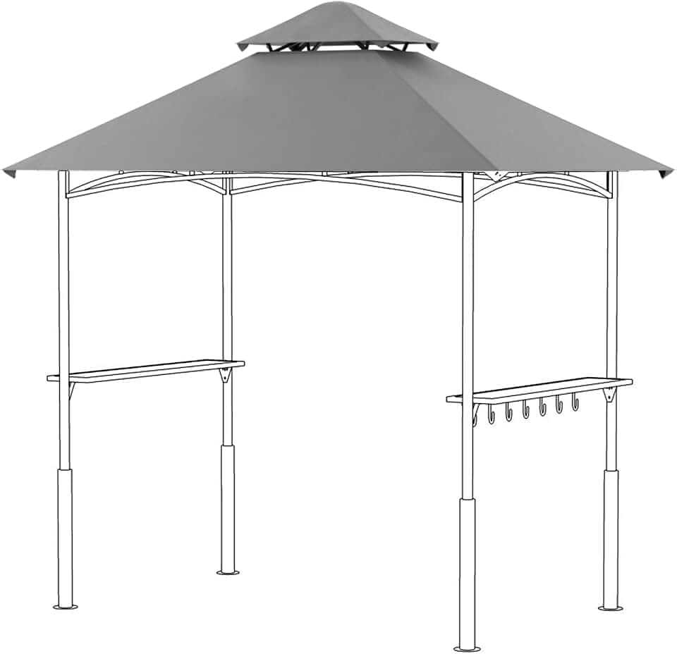FUNG YARD 8 x 5 FEET Waterproof Grill Gazebo Canopy Replacement - Ultimate Sun Protection Double Tiered Outdoor BBQ Gazebo Top Cover for Pergola or Roof (Grey)