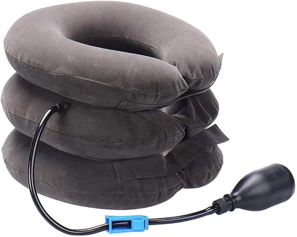 Inflatable Cervical Neck Traction Air Inflatable Pillow Neck Head Stretcher Pain Relief Collar (for Adults, Grey)