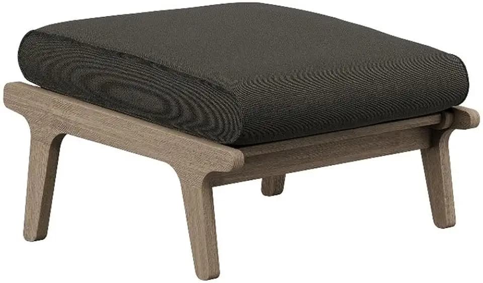 Modway Saratoga Teak Outdoor Patio Ottoman in Weathered Gray Flint – Outdoor Footrest with Weather-Resistant Cushion – Wooden Patio Ottoman