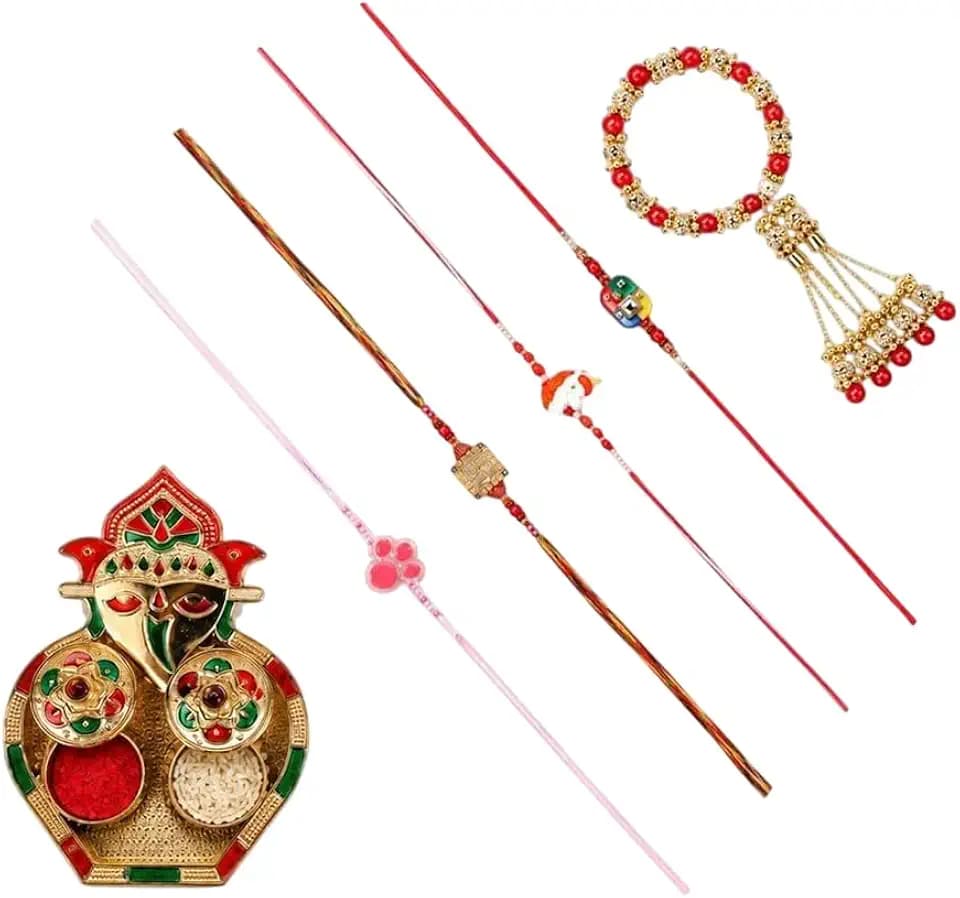 SATVIK 5-Piece Rakhi Set for Brother & Bhabhi with Lumba Rakhi