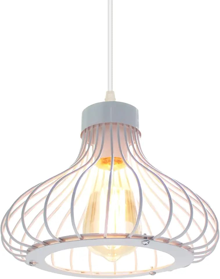 Pendelleuchte Industrielle Kronleuchter Deckenleuchte E27 Vintage Lampenschirm aus Metall Käfig Lampe Beleuchtung Küche Esszimmer Wohnzimmer Kinderzimmer Restaurant (weiß)