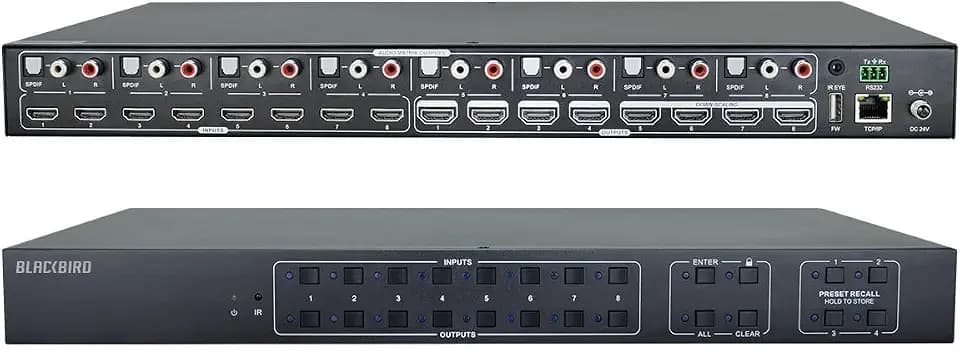 Monoprice Blackbird 4K 8x8 HDMI Matrix Switch - HDMI 2.0 Support, HDR, 18Gbps, 8 SPDIF Outputs, HDCP2.2, EDID, IR, RS232