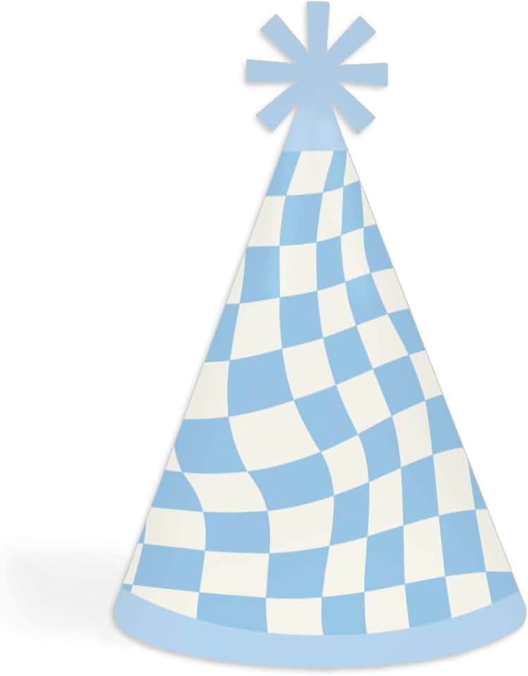 Big Dot of Happiness Checkered Party - Cone Happy Birthday Party Hats for Kids and Adults - Set of 8 (Standard Size)