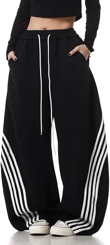 EMMIOL Women’s Y2K Baggy Barrel Striped Sweatpants High Waisted Wide Leg