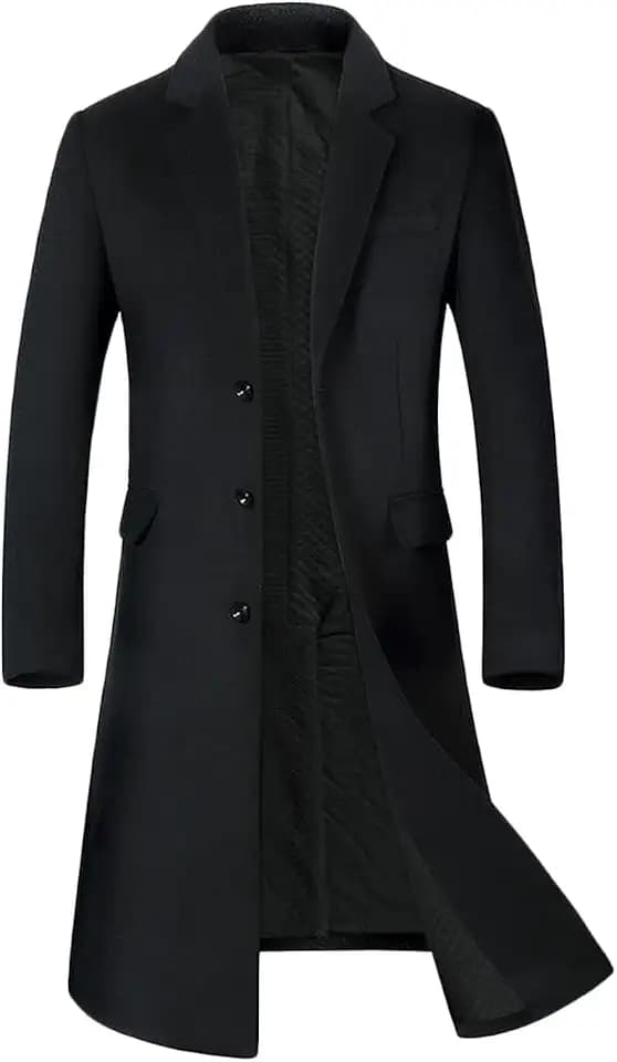 YOUTHUP Herren Wollmantel Lang Revers Slim Fit Wintermantel Business Urban