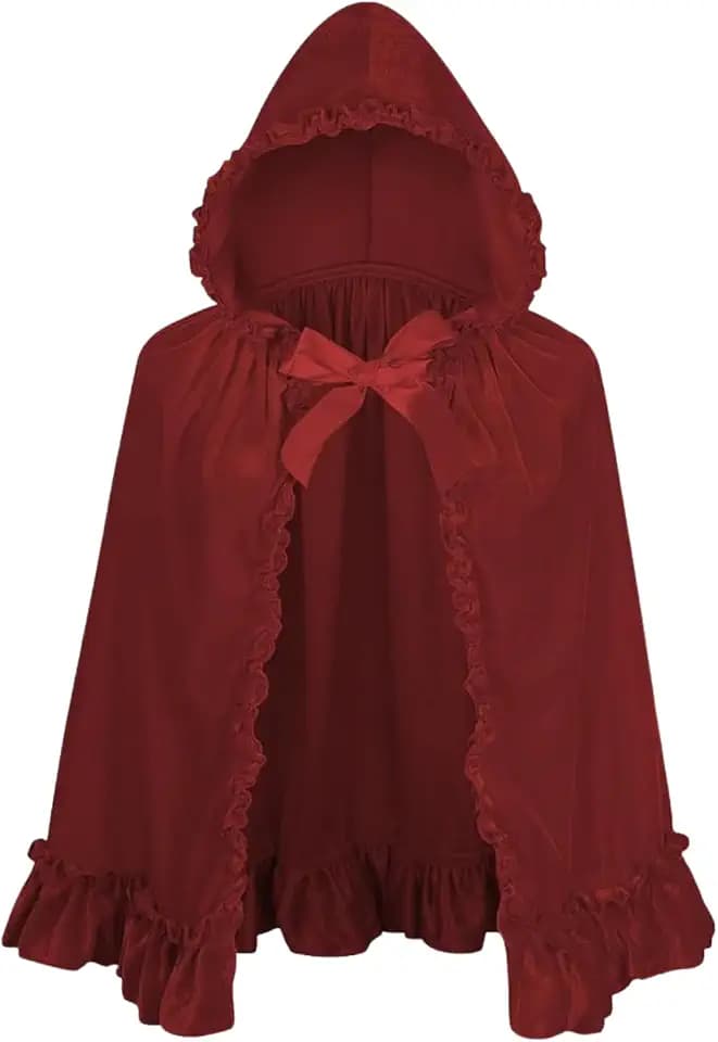 maxToonrain Rotkäppchen-Umhang, roter Samt-Umhang mit Kapuze, Märchenfigur, Halloween-Kostüm, Zubehör für Damen