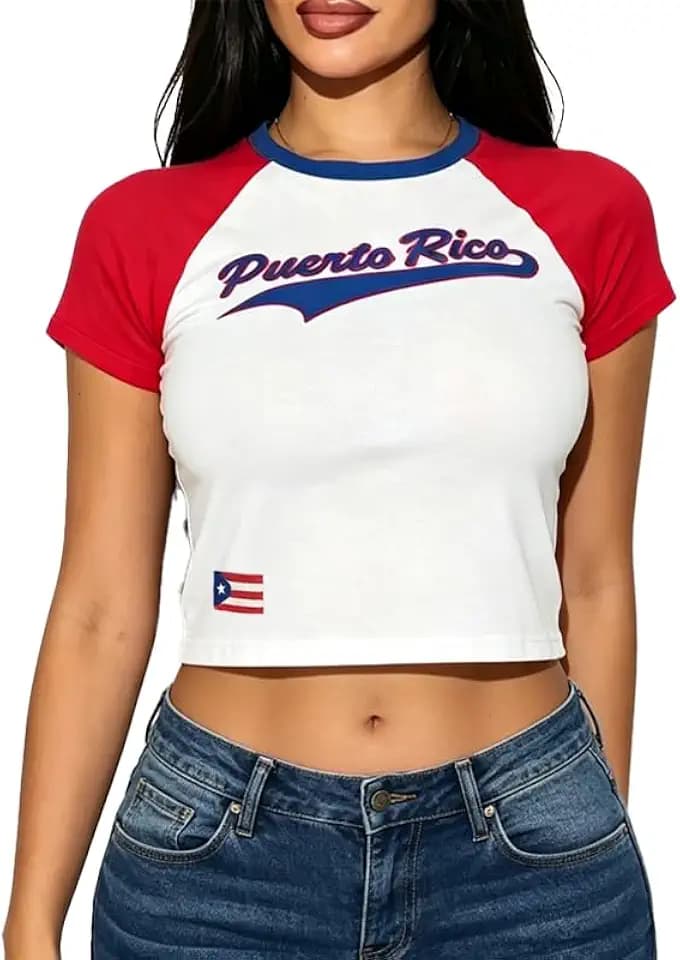 Puerto Rico Shirt Women Puerto Rican Jersey Y2k Crop Tops Boricua Vintage Graphic Baby Tee 90s 2000s Streetwear