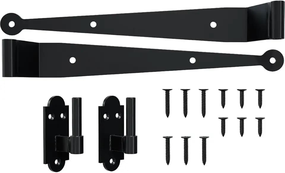 SteelTek 1 1/2" Offset 12"W Strap Hinge and 1 1/2" Offset Pintel Kit (2 Hinges / 2 Pintels), 304 Stainless Steel, Powder Coated Black