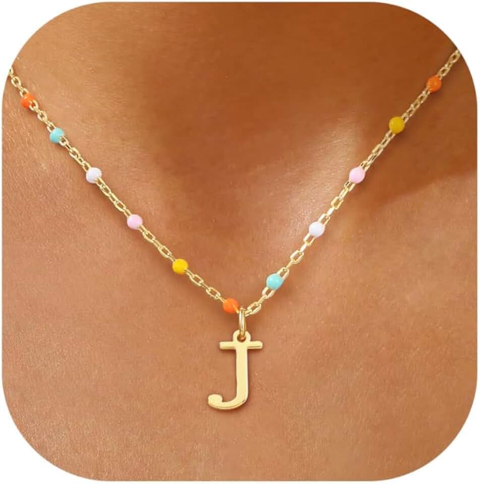 KOHOTA Colorful Beaded Initial Necklace for Women Trendy Pendant Necklace