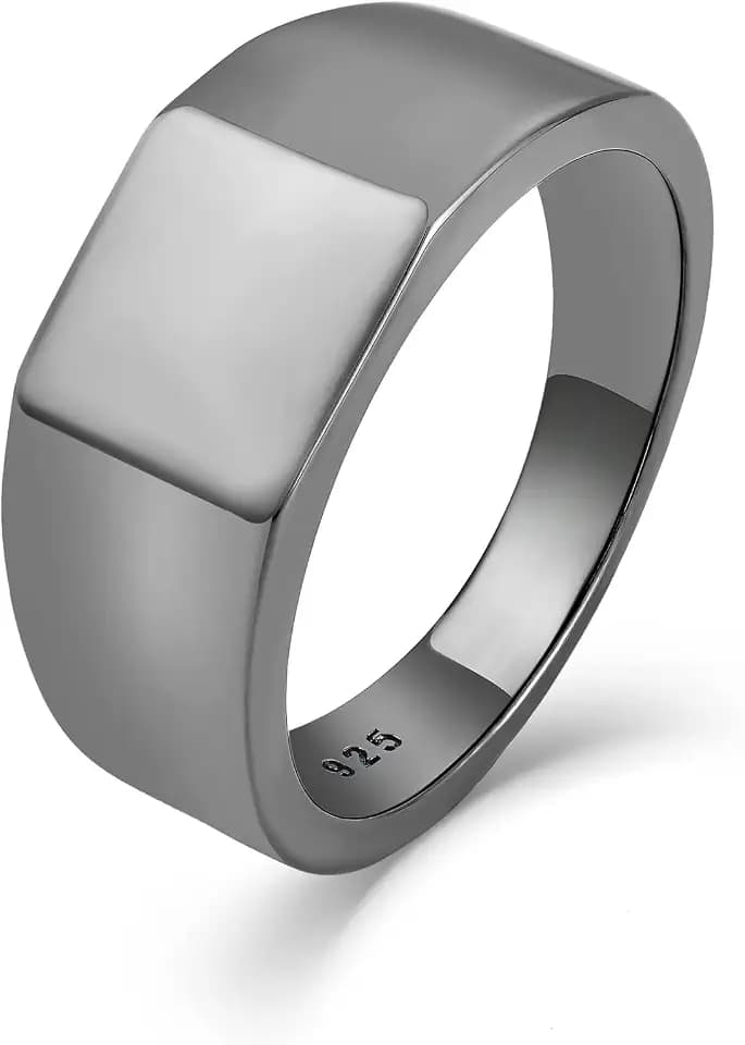Mens 925 Sterling Silver Signet Rings, 9MM High Polished Rings for Men, Size 7-12