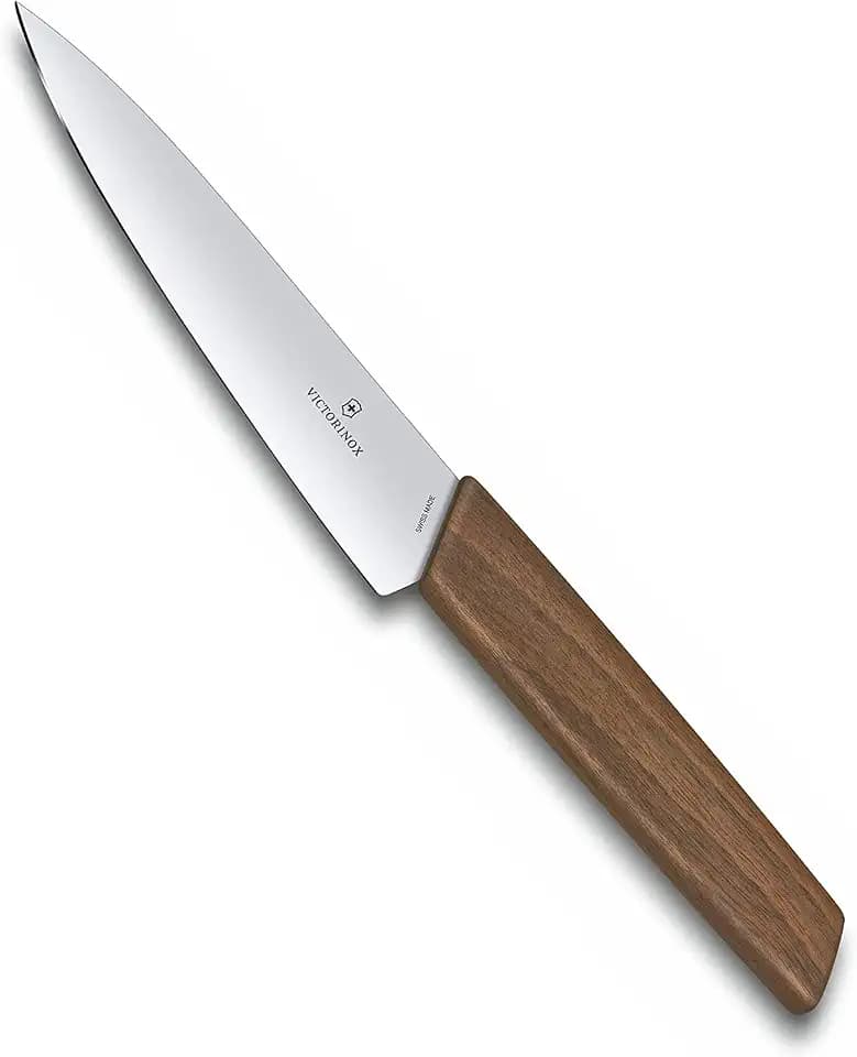 Victorinox Swiss Modern, Profi Officemesser, Extra Scharfe Klinge, gerader Schliff, 15 cm, Edler Holzgriff, Rostfreier Stahl, braun