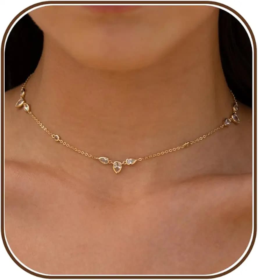 Choker Necklace for Women,Dainty 14K Gold Plated Chain Choker Necklaces Waterproof Statement Gold Necklace Simple Gold Necklaces for Women Trendy Gold Jewelry Charm Necklace