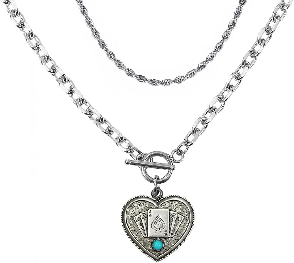 Western Cowgirl Layered Necklace Heart Pendant Cowgirl Outfits Necklaces Country Necklaces Vintage Jewelry