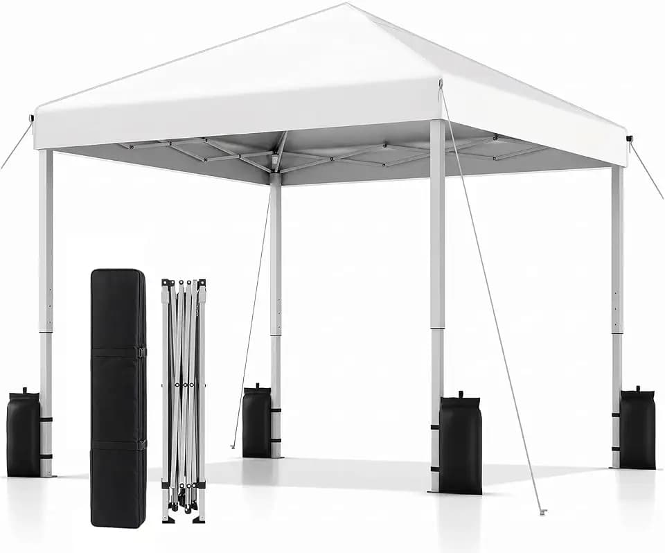 SANWAY 10x10 Pop Up Canopy Tent, One Push One Person Setup, Silver White