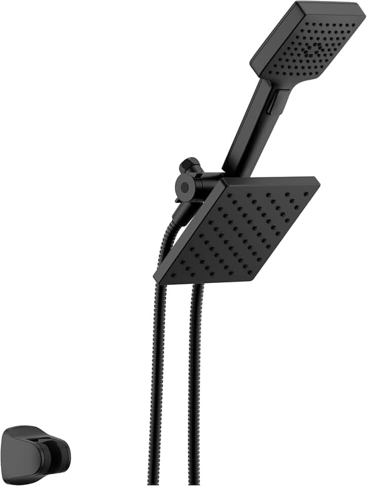 Delta Square 2-in-1 Dual Shower Head with 4-Setting HandHeld Spray, Matte Black Detachable Double Shower Head with Hose, Showerhead, 1.75 GPM Flow Rate, Matte Black 75755BL