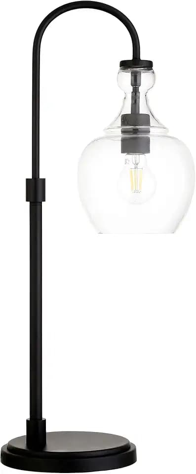 Henn&Hart 27" Tall Arc Table Lamp with Glass Shade in Blackened Bronze/Clear, Lamp, Desk Lamp for Home or Office