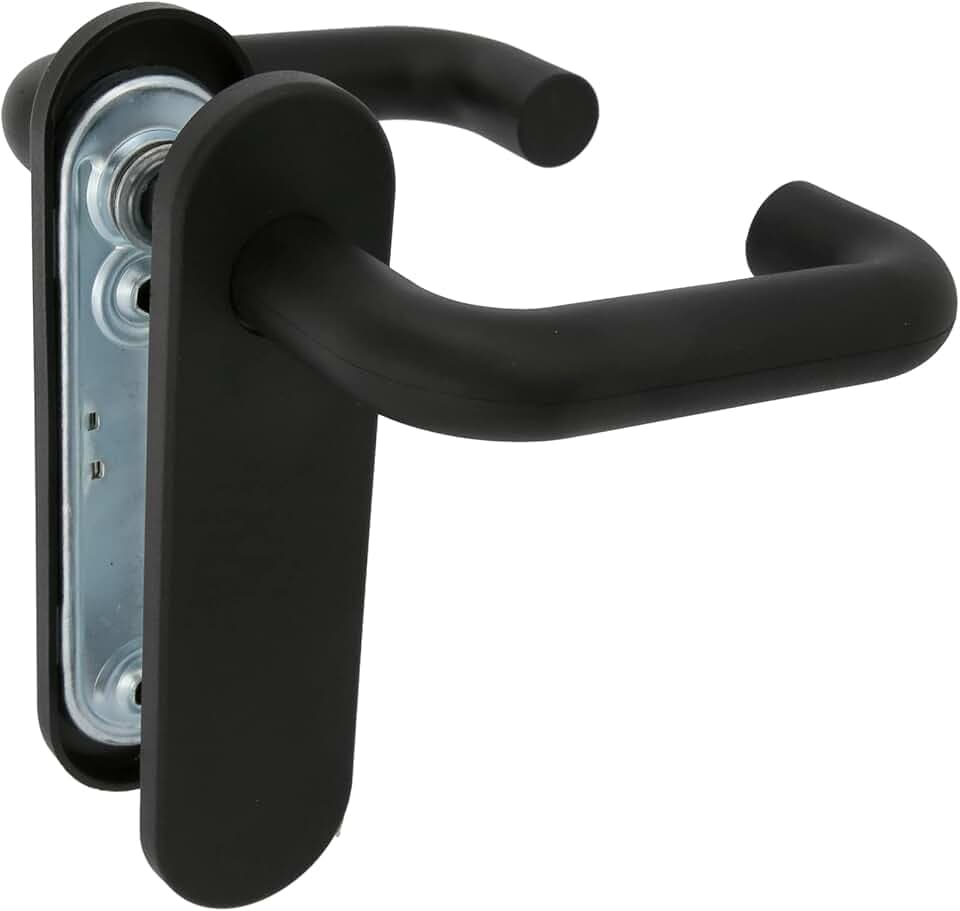 Amig – Türdrücker mit Langschild für Innen- oder Außentüren – Schwarzer ergonomischer rutschfester Türgriff – Schild 172 x 46 mm – Vierkant 9 mm – Stahl mit Polypropylen