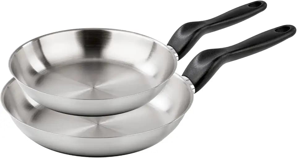 Barazzoni Le Inoxidabili Pfannen-Set mit 2 Pfannen, Ø 24/28 cm, hergestellt in Italien, Edelstahl 18/10, Induktion + Gas, dreifacher Boden, PFAS frei