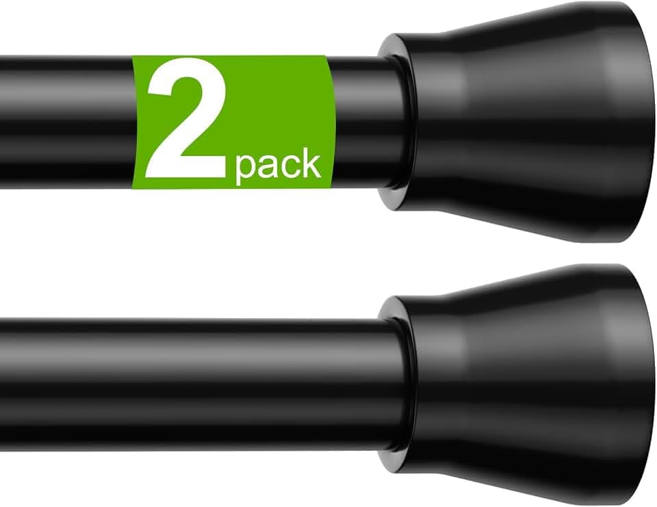 2 Pack Spring Tension Curtain Rod No-Drill No-Slip 30-63", Black