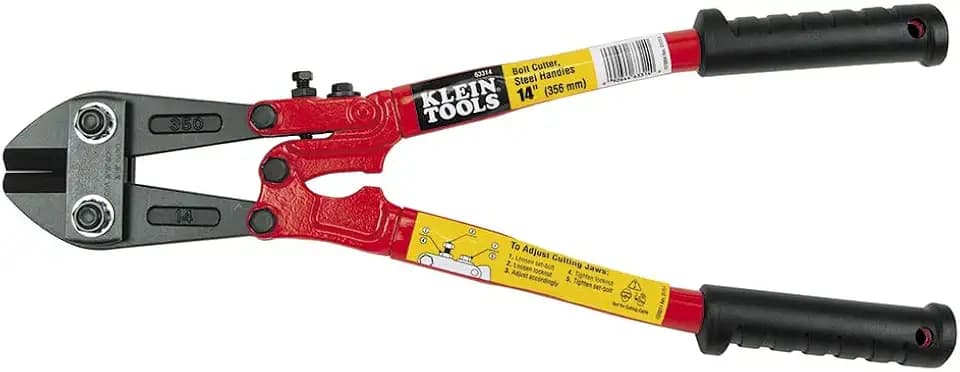 Klein Tools 63314 Bolt Cutter, Bolt Cutters Heavy Duty, 5/16-Inch Soft & Medium, and 3/16-Inch Hard Capacities, Steel Handle, 14-Inch