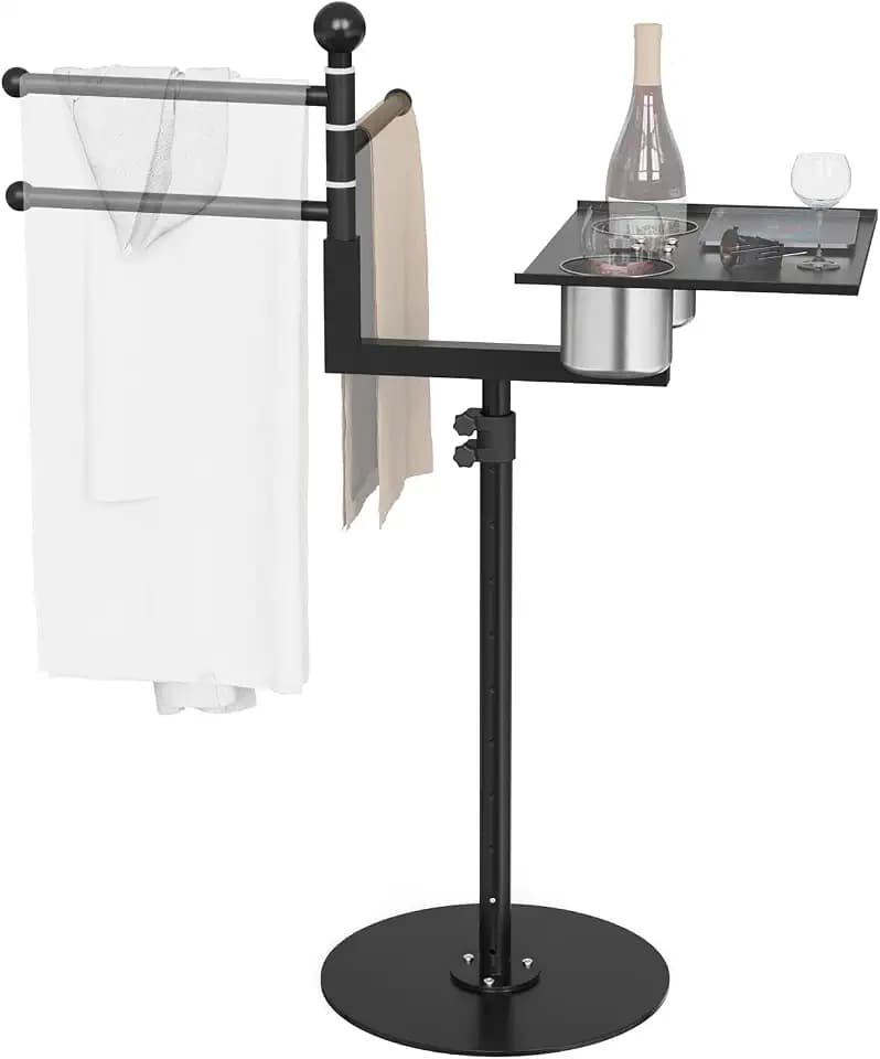 2-in-1 Pool Towel Rack Outdoor,Adjustable Height Pool/Hot Tub Side Rack