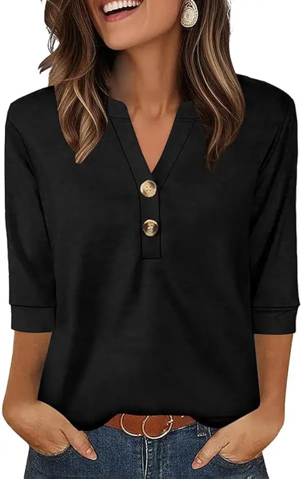 OFEEFAN Womens Tops 3/4 Sleeve Henley Shirts for Women Summer Outfits Fashion Clothing