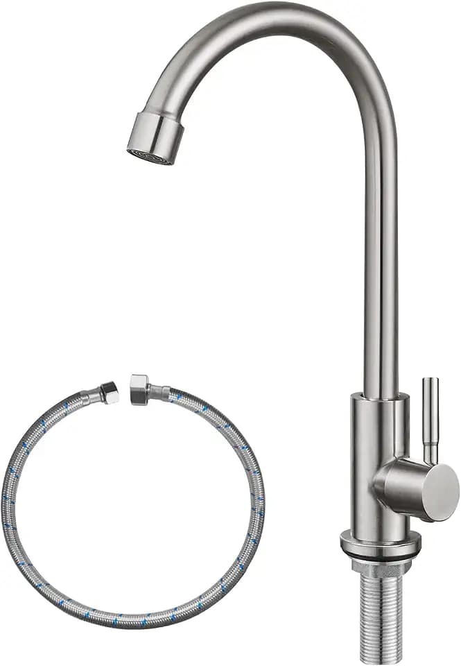 Kaltwasserhahn SUS304 Edelstahl Wasserhahn für Küchenspüle, hoher Bogen gebürstetes Nickel Küchenarmatur hoher Bogen Einzelgriff Einloch