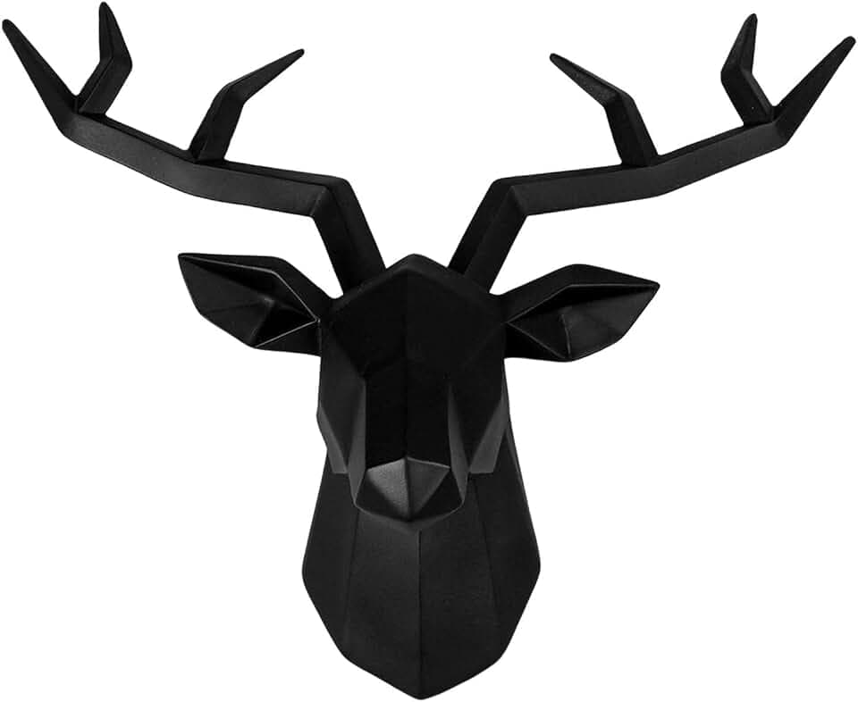 Baoblaze 3D-Harz-Skulptur, Tierstatue, Figuren, Wandbehang, Sammlerstück, dekorative Geweih-Statuette für Zuhause, Büro, Schlafzimmer, Schwarz