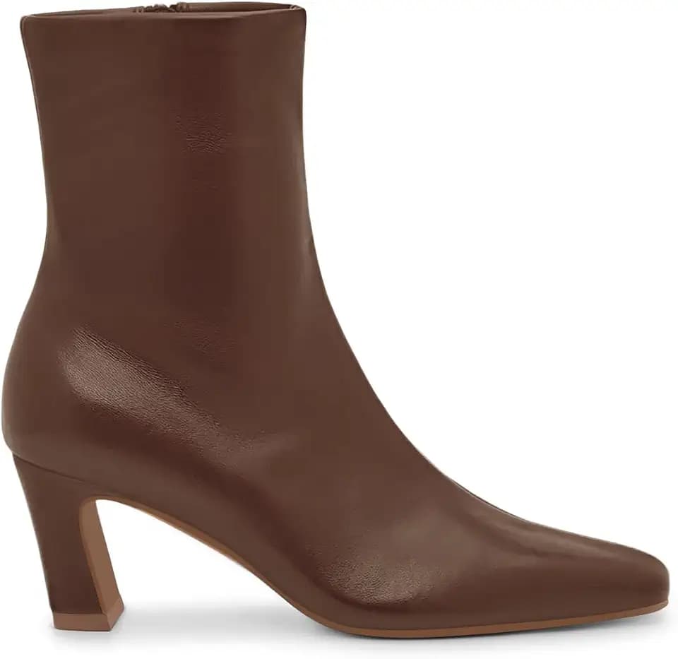 Coutgo Womens Square Toe Ankle Boots Chunky Heel Zip Dress Booties