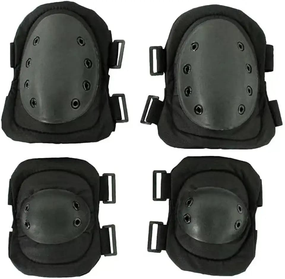 Knee Pad Elbow Pad Set Airsoft Knee Elbow Protective Pads Combat Paintball Skate Outdoor Sports Tactical Safety Guard Gear (Black-Set of 4, M-for Adult)