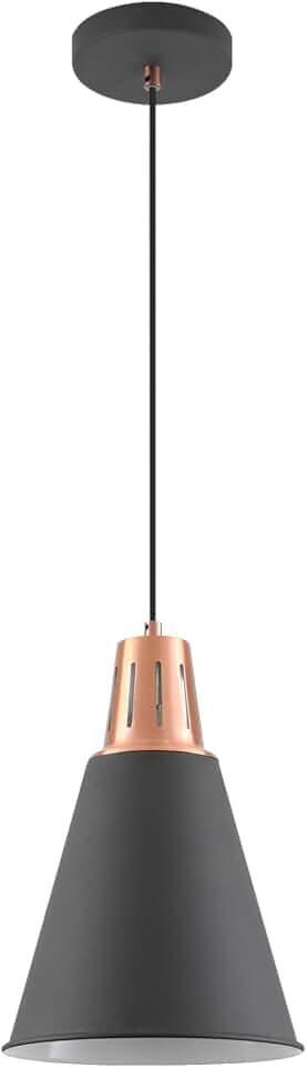 GTV - Pendelleuchte GIANNI Hängeleuchte Deckenlampe E27 schwarz gold Kupfer Lampenschirm 22 cm höhenverstellbar Esszimmer Wohnzimmer Küche Beleuchtung modern