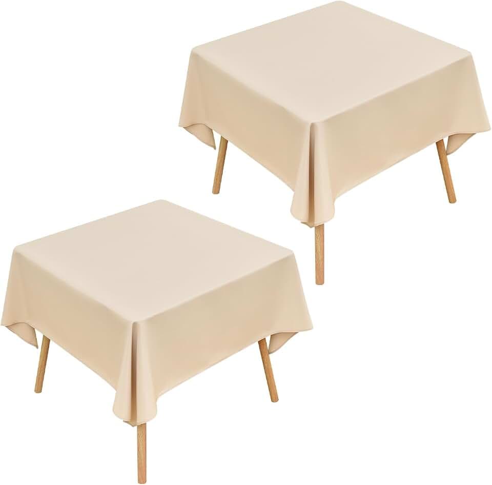 Wolkemer 2 Pack 54x54 Inch Square Tablecloth Washable Beige Table Cloth