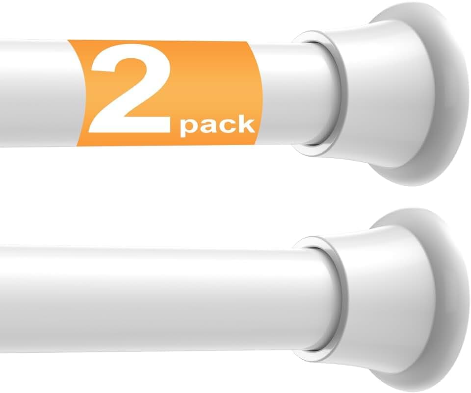 2 Pack Tension Curtain Rod 30-62 Inch White Shower Curtain Rods No Drilling Tension Rod for Windows Spring Adjustable Curtain Rods for Windows,Doorway,Bathroom,Closet,7/8" Diameter