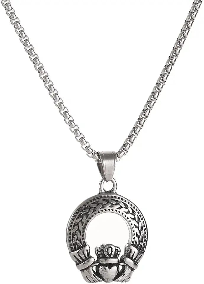 TURTLEDOVE Claddagh Celtic Knot Pendant Necklace, Stainless Steel Love Knot Pendant, Traditional Irish Design Jewelry for Love