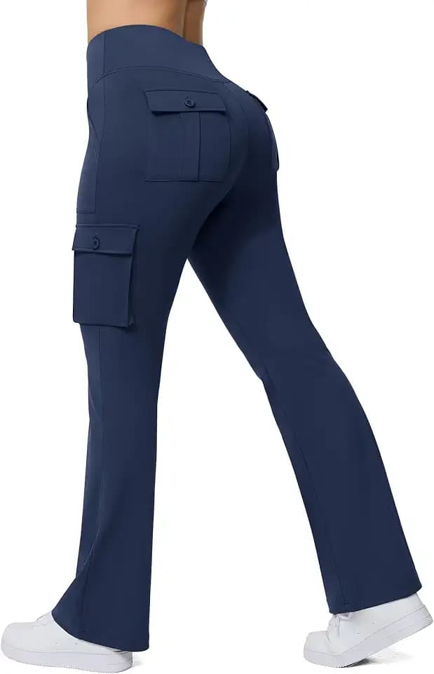 Casei Women's Yoga Flare Leggings with 6 Pockets High Waisted Cargo Pants