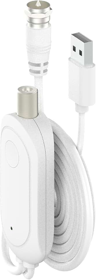 Amplificatore Segnale Antenna TV – Compatibile Con DVB-T/T2 – Alimentazione USB 1 m + Cavo Coassiale 0.3 m – Booster per Ricezione Digitale HD 4K per TV Interna Esterna00