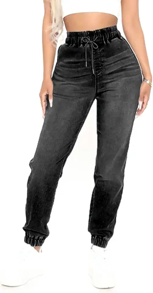 Denim Joggers for Women Jean Joggers with Drawstring Elastic Waist Stretch Loose Denim Pants