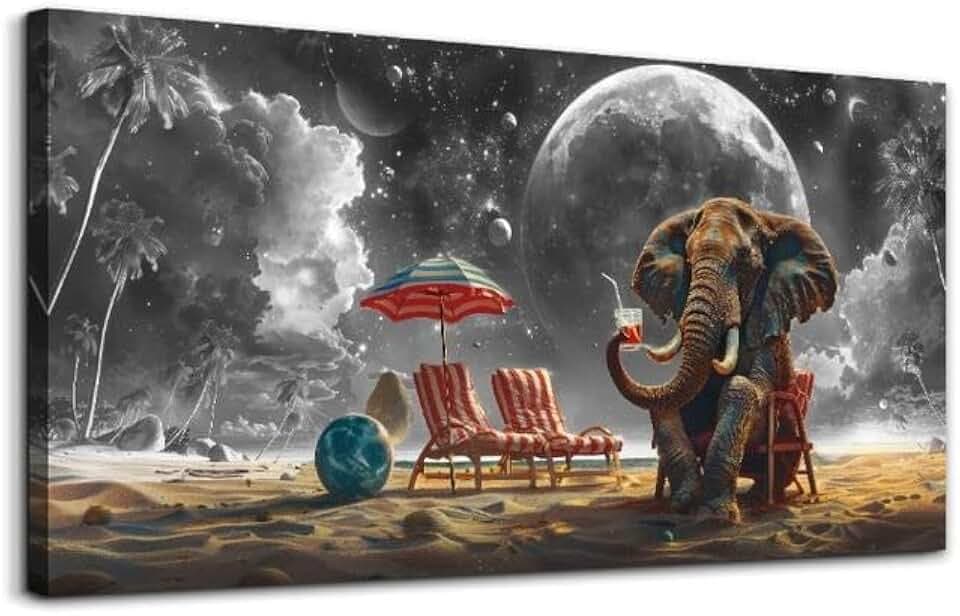 hyidecorart Interstellarer Elefant Wandbilder Wohnzimmer 73x146 cm XXL, Leinwand Bild lustige Tiere, Modern Wanddeko Aesthetic Schlafzimmer Badezimmer Büro Zimmer Esszimmer Flur Küche