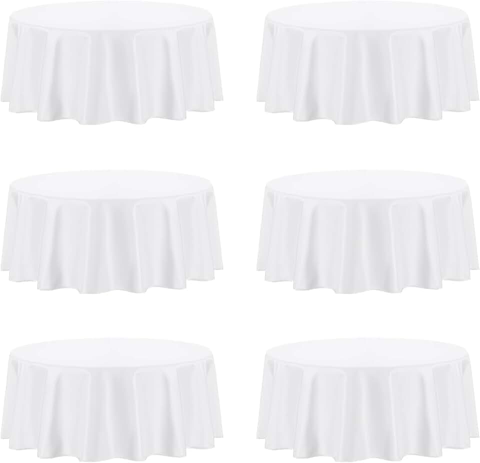 PureFit 6 Pack White Round Table Cloths 90 Inch for Round Table