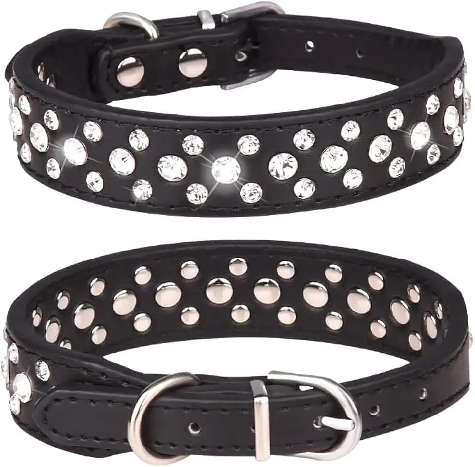 Rhinestone Dog Collar, Bling Rhinestone PU Leather Crystal Diamond Pet Dog Cat Puppy Collar Black S M L XL (XL:40-46CM, Black)