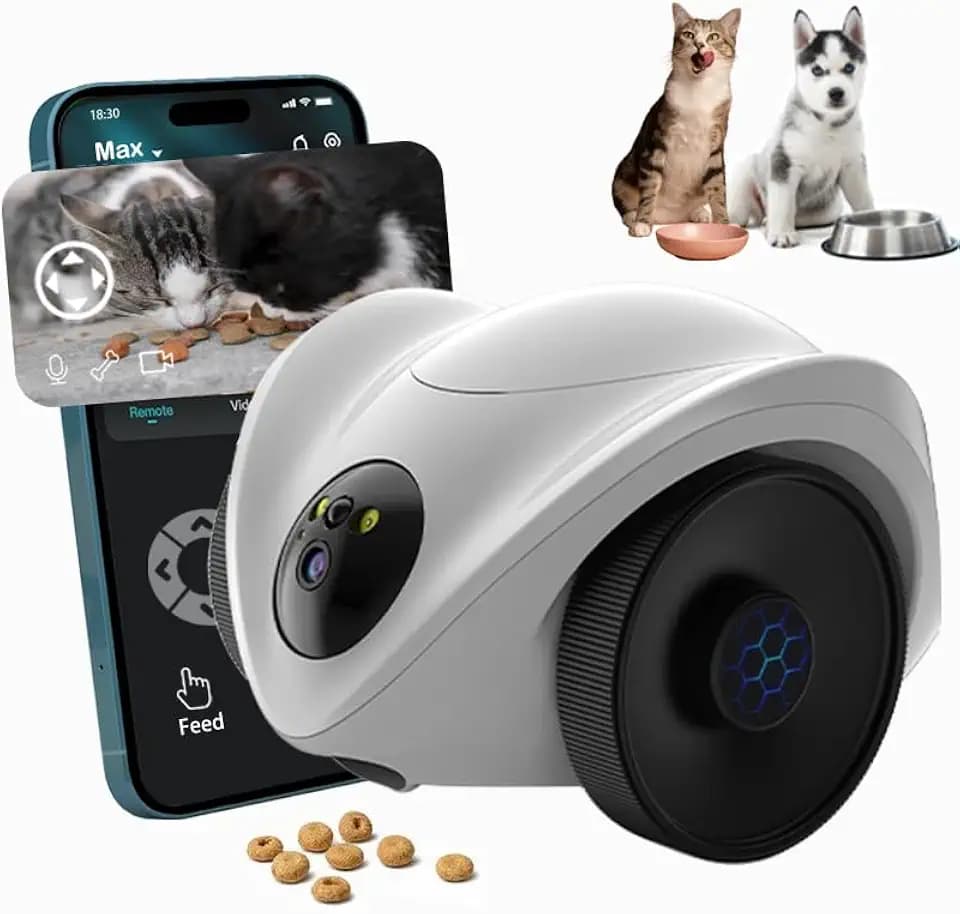 Robot Pet Camera with One-Tap Treat Dispensing | Mobile 360° Monitor, 2-Way Audio, and Smart Tracking | No Monthly Fees, Dual Cameras, Long Battery Life for Pet Care
