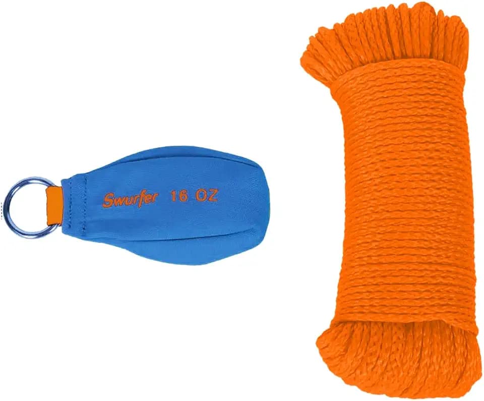 Swurfer 16 Oz Arborist Throw Weight Bag Rope Launcher, and 150' 1/8" Arborist Throw Line Kit, Tree Climbing & Felling Rope, and TreeSwing Installation Throw Bag, Bright Color Arborist Equipment Kit